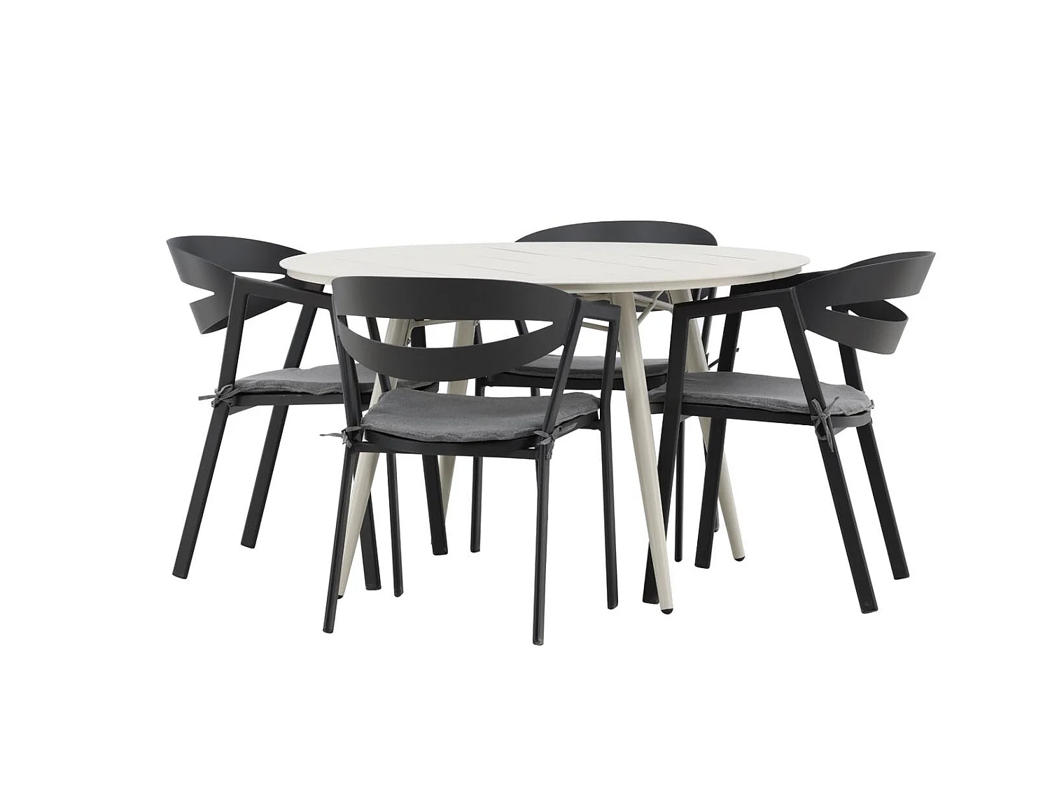 Lina ensemble table et chaises de jardin, table 120x120cm, 4 chaises Wear, beige,noir.