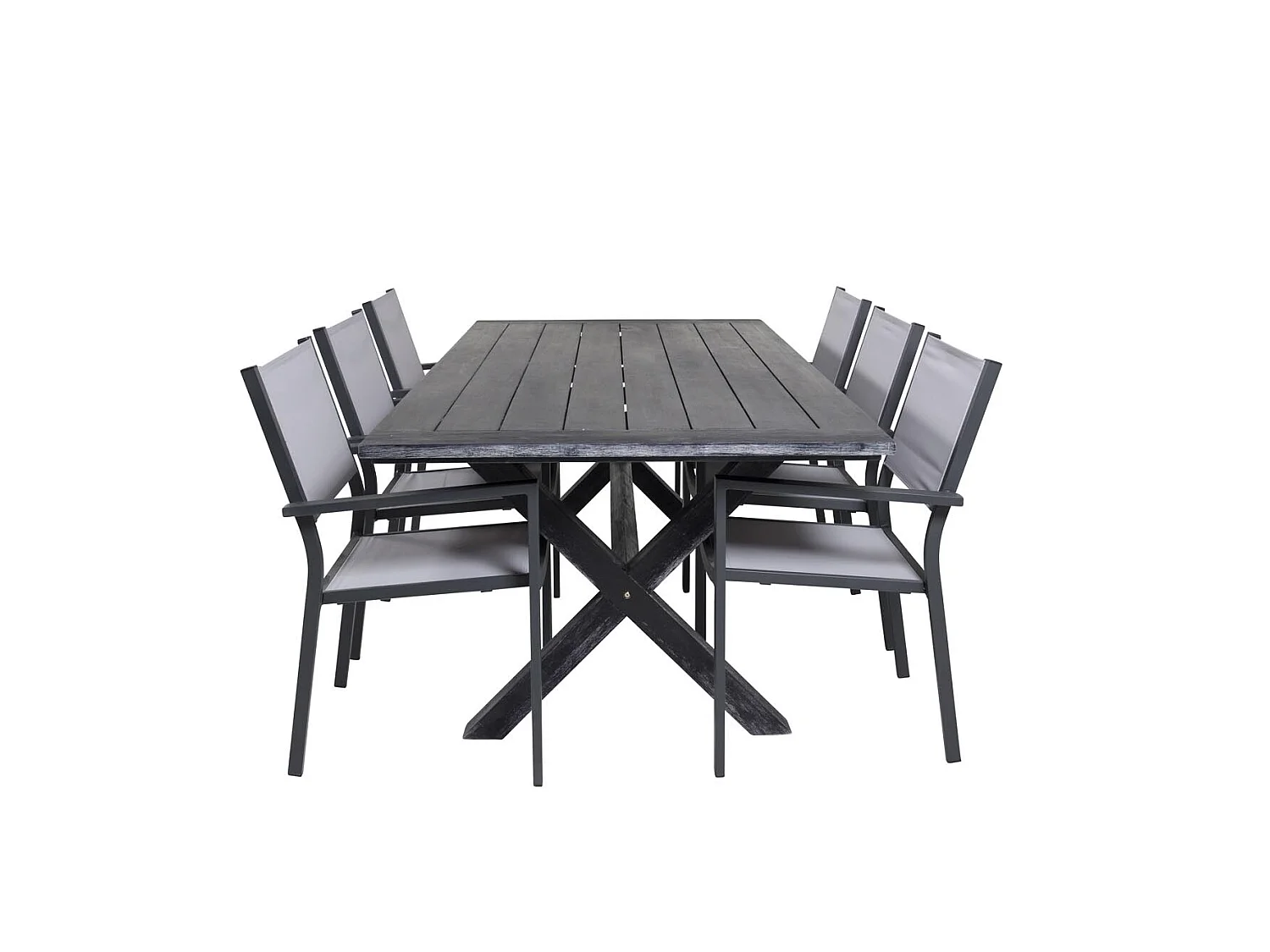Rives tuinmeubelset tafel 200x100cm, 6 stoelen Copacabana, zwart,grijs.