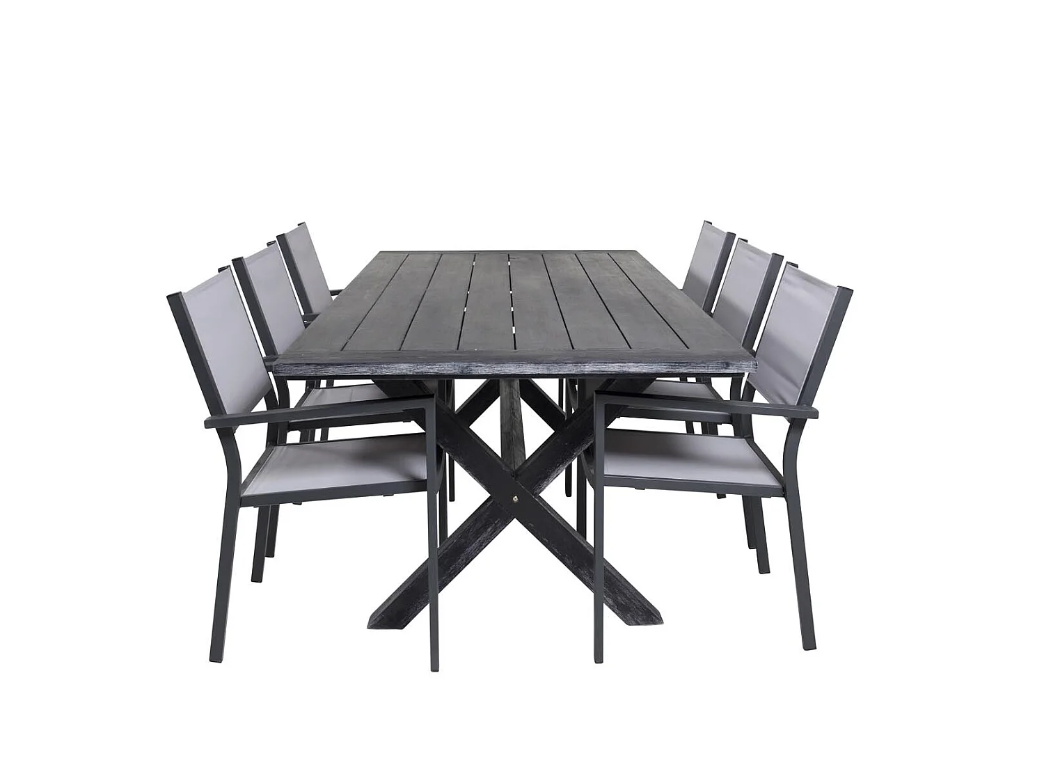 Rives tuinmeubelset tafel 200x100cm, 6 stoelen Copacabana, zwart,grijs.
