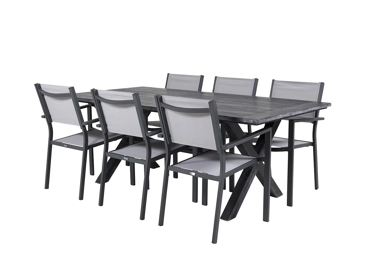 Rives tuinmeubelset tafel 200x100cm, 6 stoelen Copacabana, zwart,grijs.