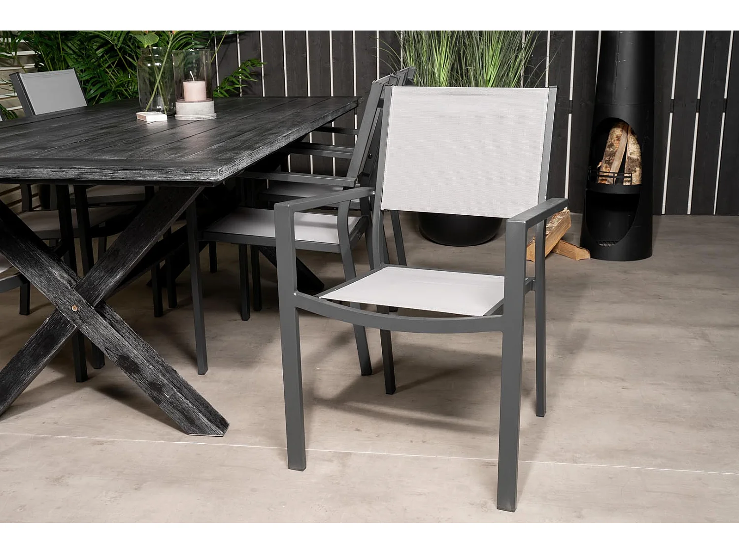 Rives tuinmeubelset tafel 200x100cm, 6 stoelen Copacabana, zwart,grijs.