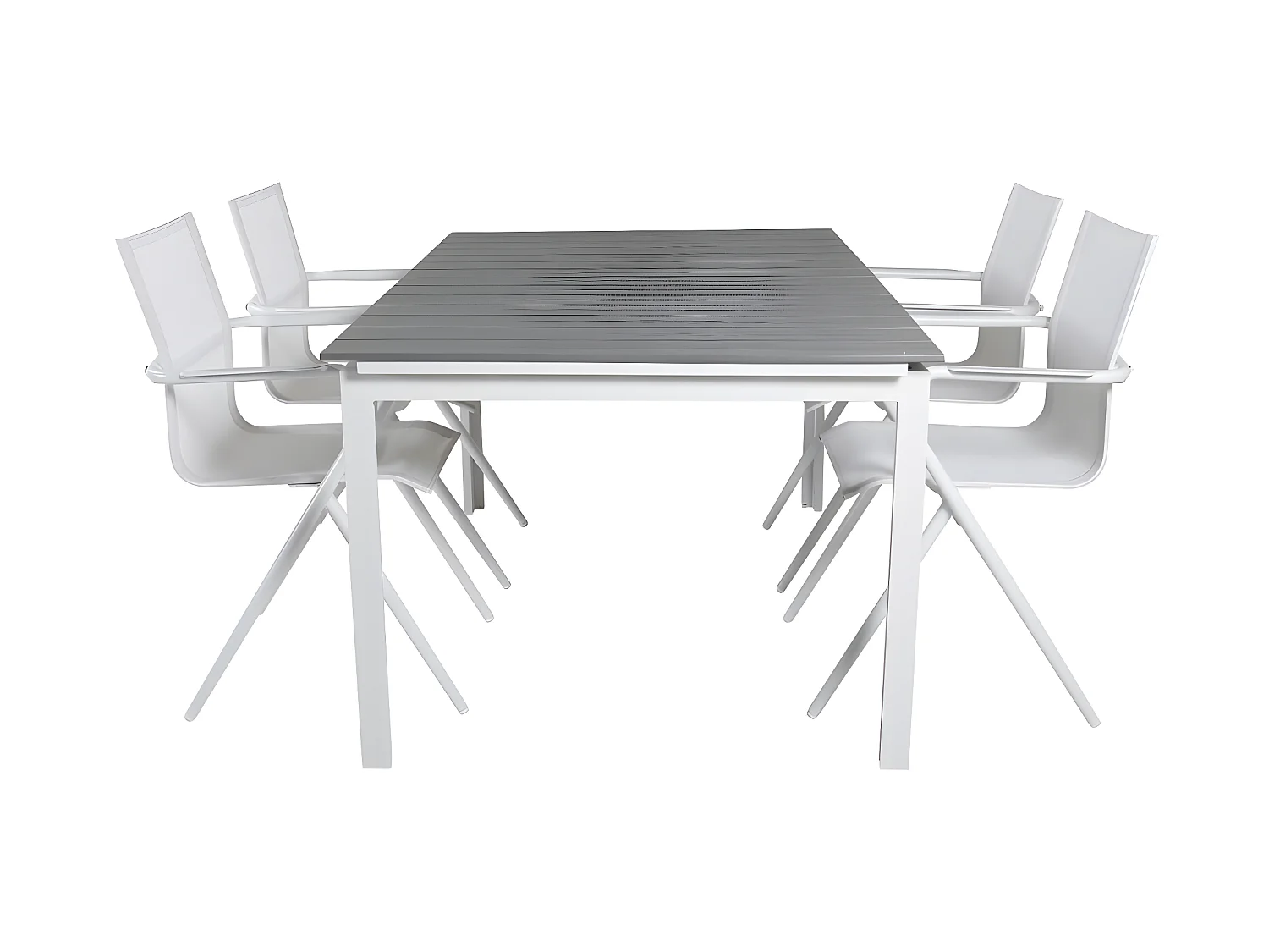 Levels Ensemble table et chaises de jardin, table 100x160/240cm et 4 chaises Alina, blanc, gris.