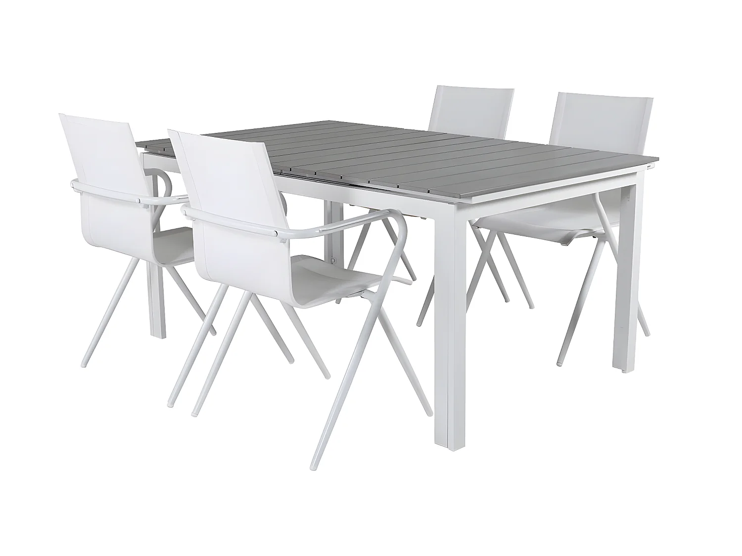 Levels Ensemble table et chaises de jardin, table 100x160/240cm et 4 chaises Alina, blanc, gris.