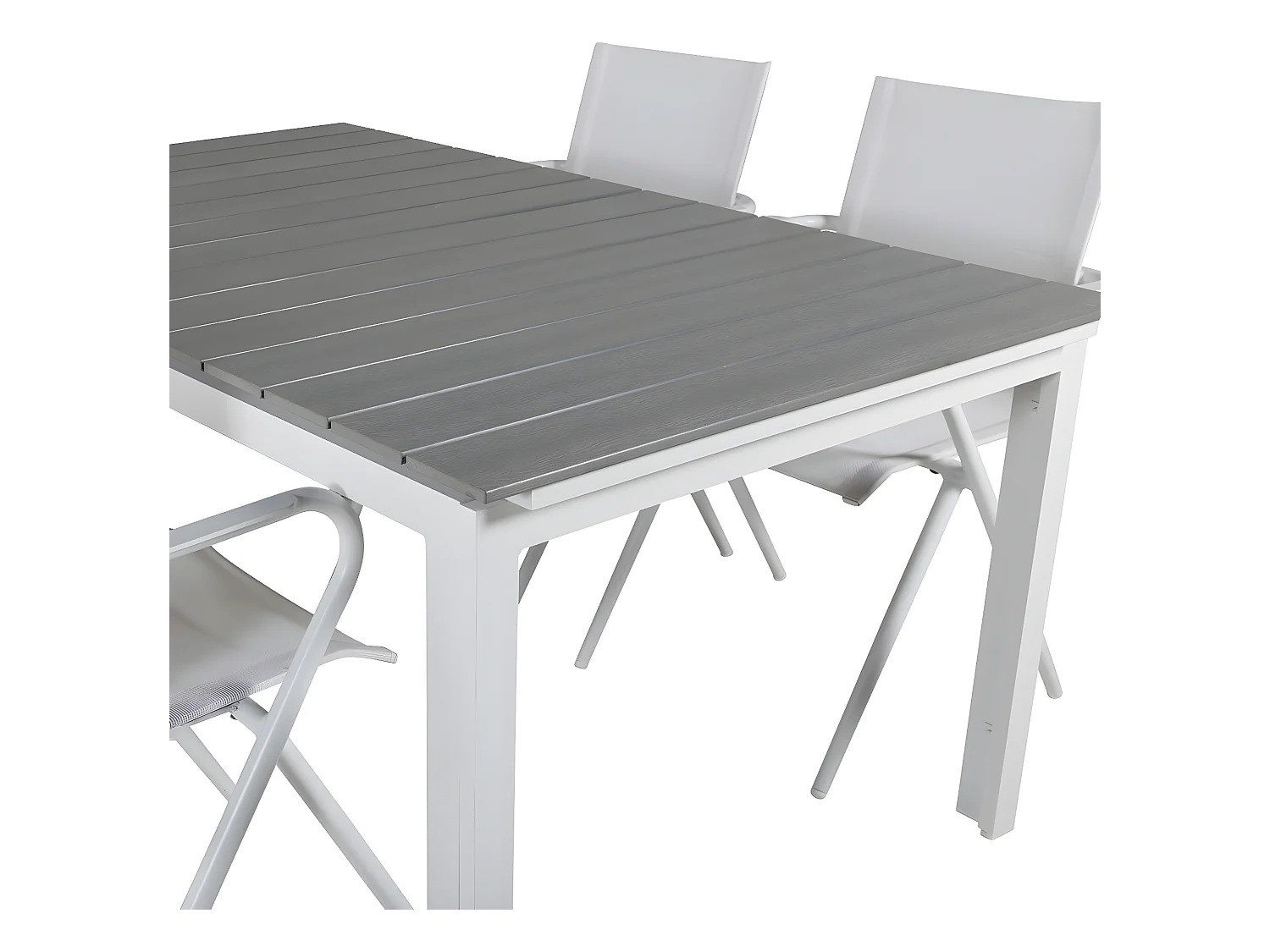Levels Ensemble table et chaises de jardin, table 100x160/240cm et 4 chaises Alina, blanc, gris.