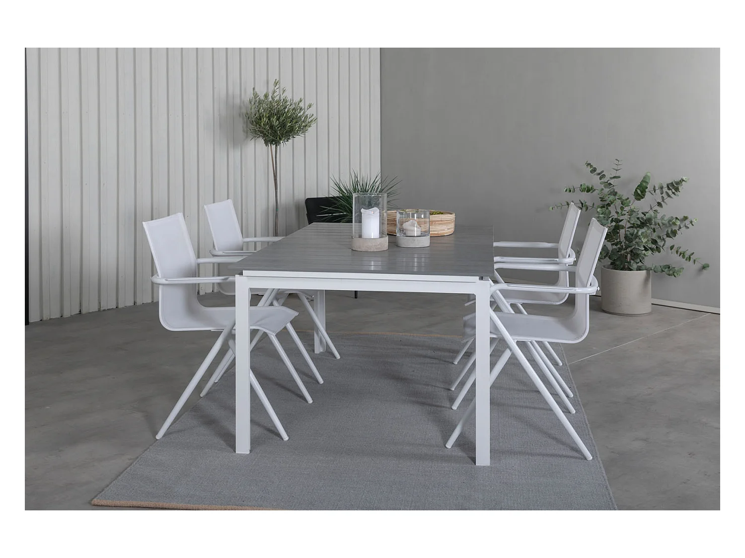 Levels Ensemble table et chaises de jardin, table 100x160/240cm et 4 chaises Alina, blanc, gris.
