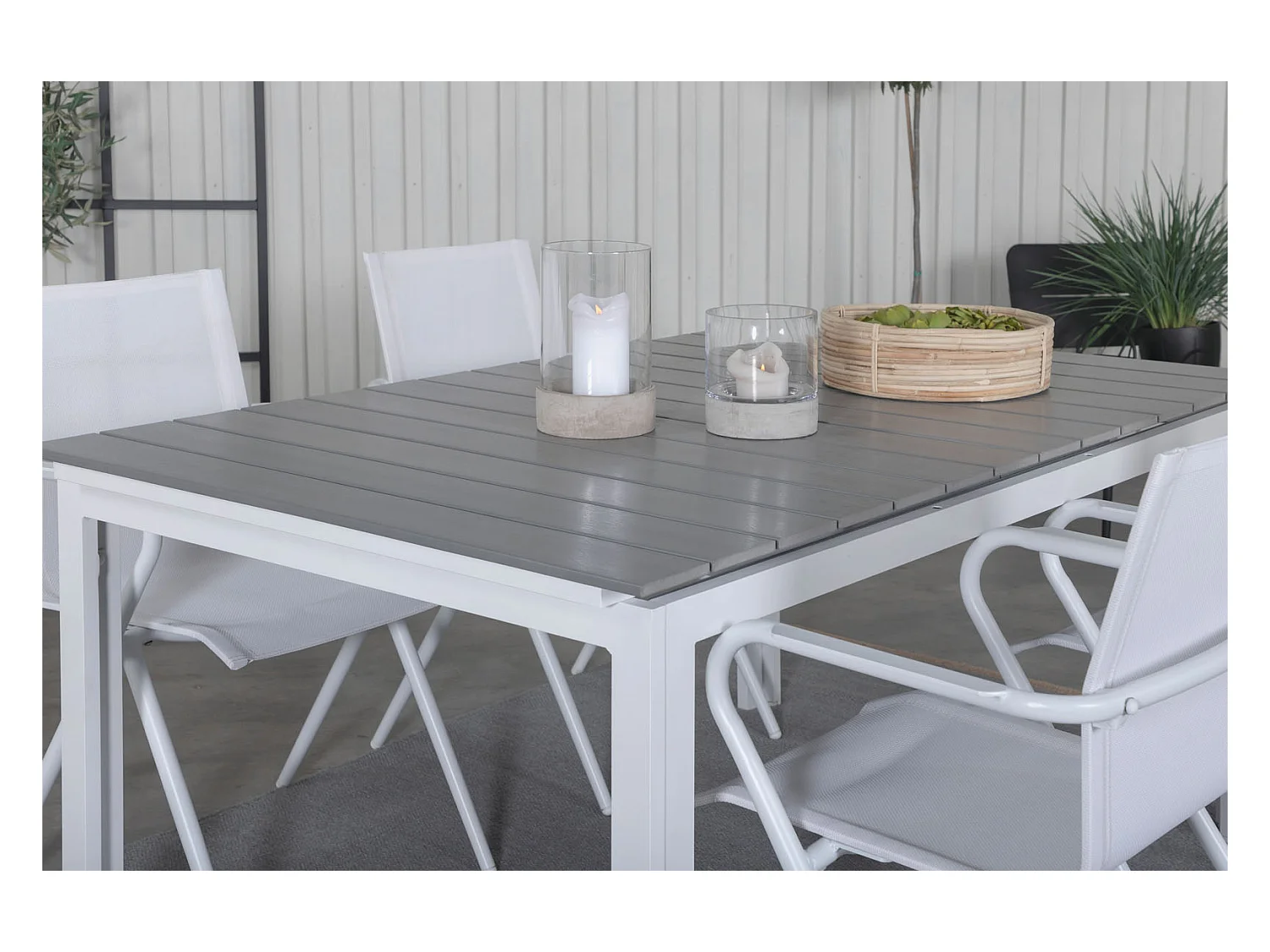 Levels Ensemble table et chaises de jardin, table 100x160/240cm et 4 chaises Alina, blanc, gris.