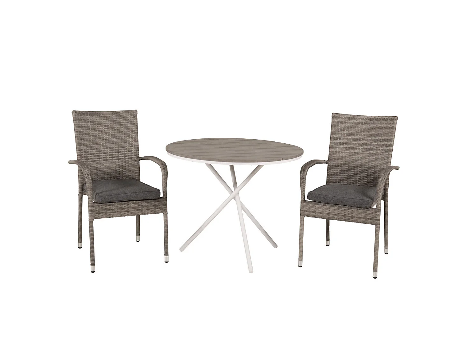 Parma Ensemble table et chaises de jardin, table Ø90cm et 2 chaises Anna, gris, crème.