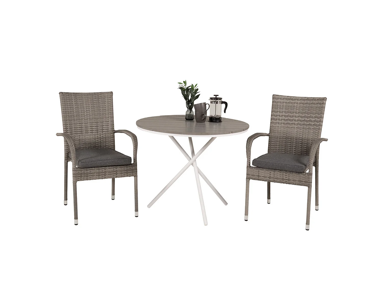 Parma Ensemble table et chaises de jardin, table Ø90cm et 2 chaises Anna, gris, crème.