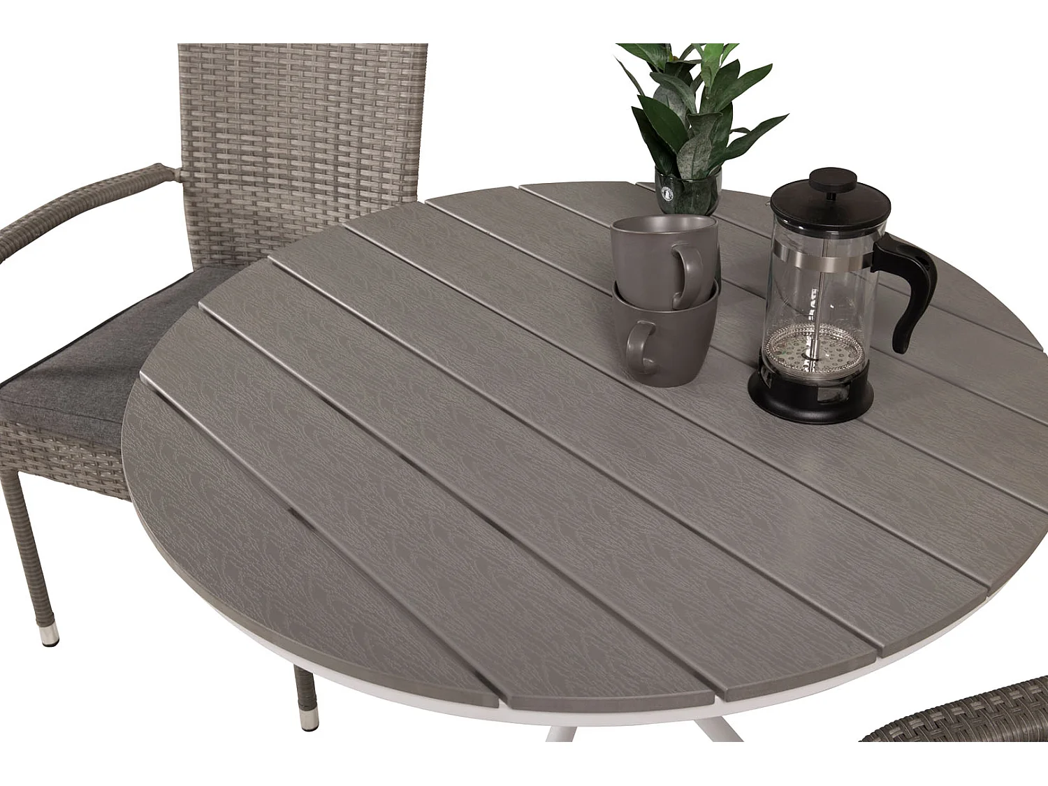 Parma Ensemble table et chaises de jardin, table Ø90cm et 2 chaises Anna, gris, crème.