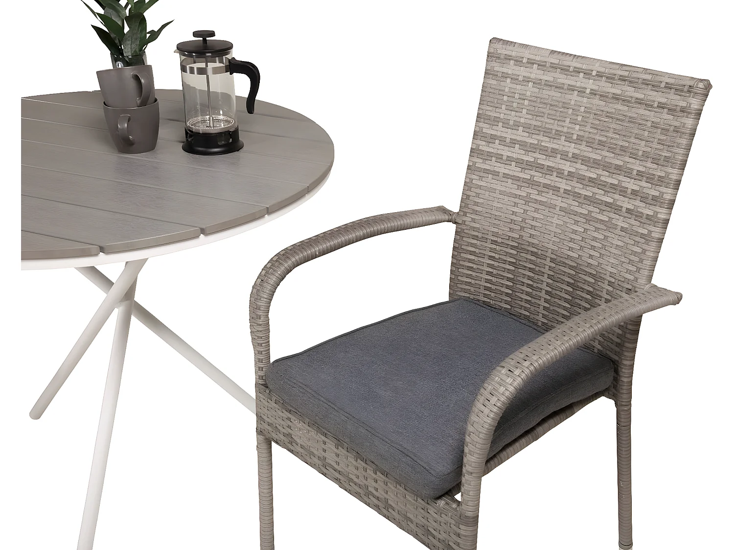 Parma Ensemble table et chaises de jardin, table Ø90cm et 2 chaises Anna, gris, crème.