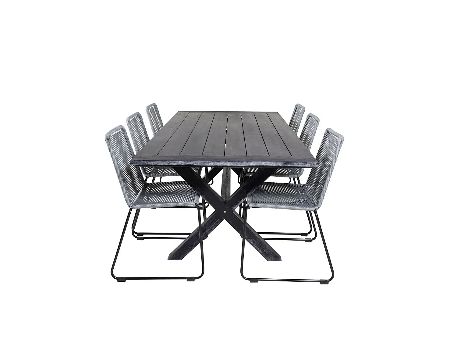 Rives Ensemble table et chaises de jardin, table 100x200cm et 6 chaises Lindos, noir.