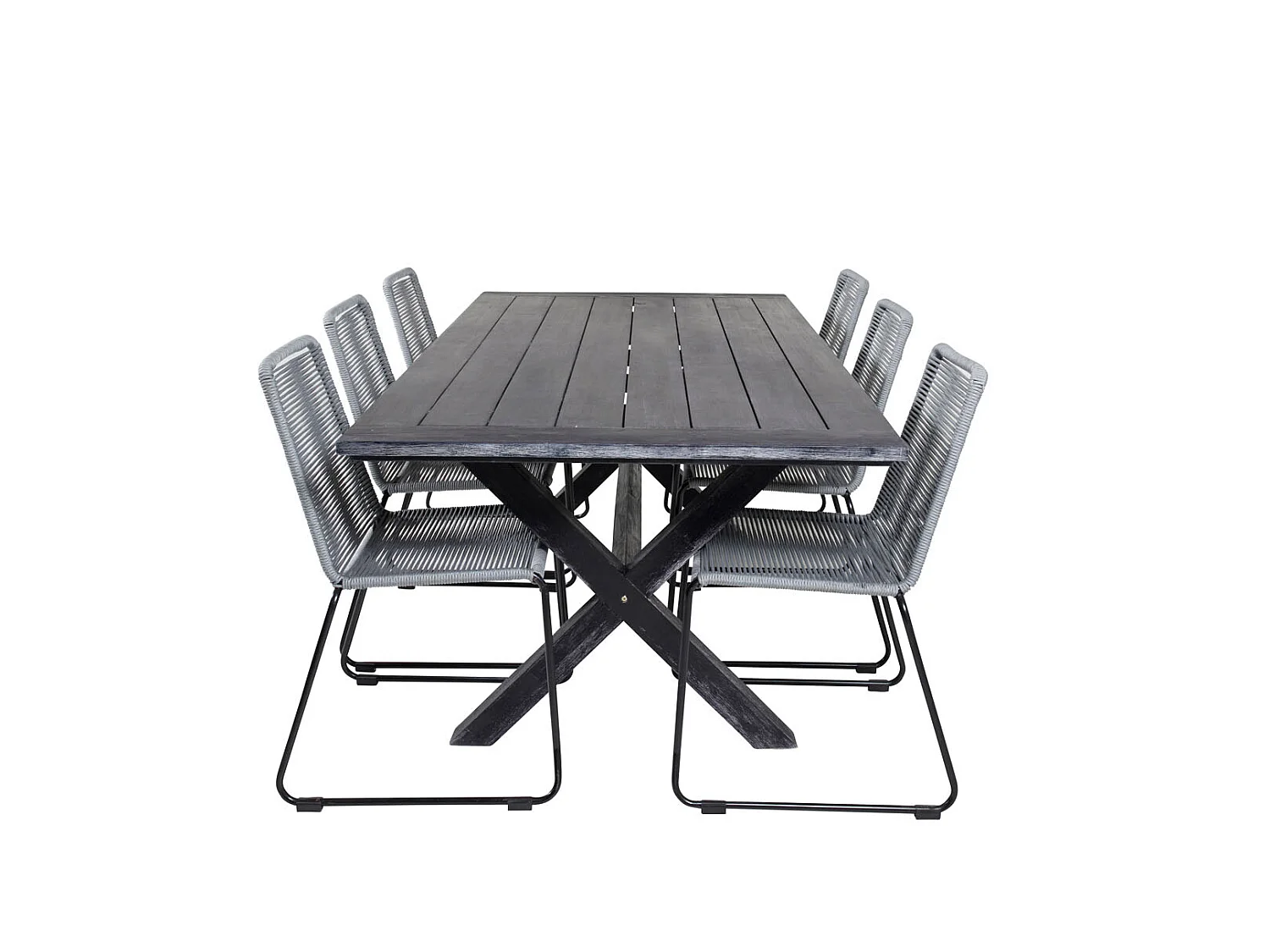 Rives Ensemble table et chaises de jardin, table 100x200cm et 6 chaises Lindos, noir.