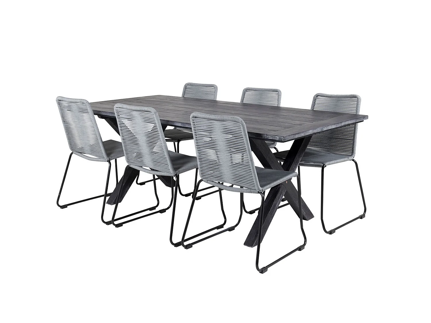 Rives Ensemble table et chaises de jardin, table 100x200cm et 6 chaises Lindos, noir.