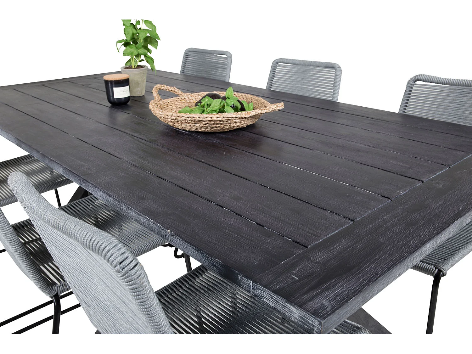 Rives Ensemble table et chaises de jardin, table 100x200cm et 6 chaises Lindos, noir.