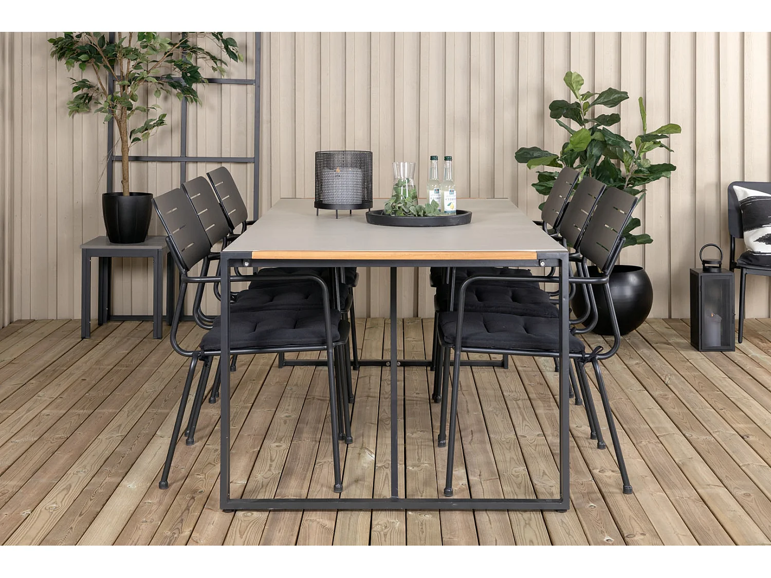 Texas Ensemble table et chaises de jardin, table 100x200cm et 6 chaises Nicke vert, noir, gris, naturel.