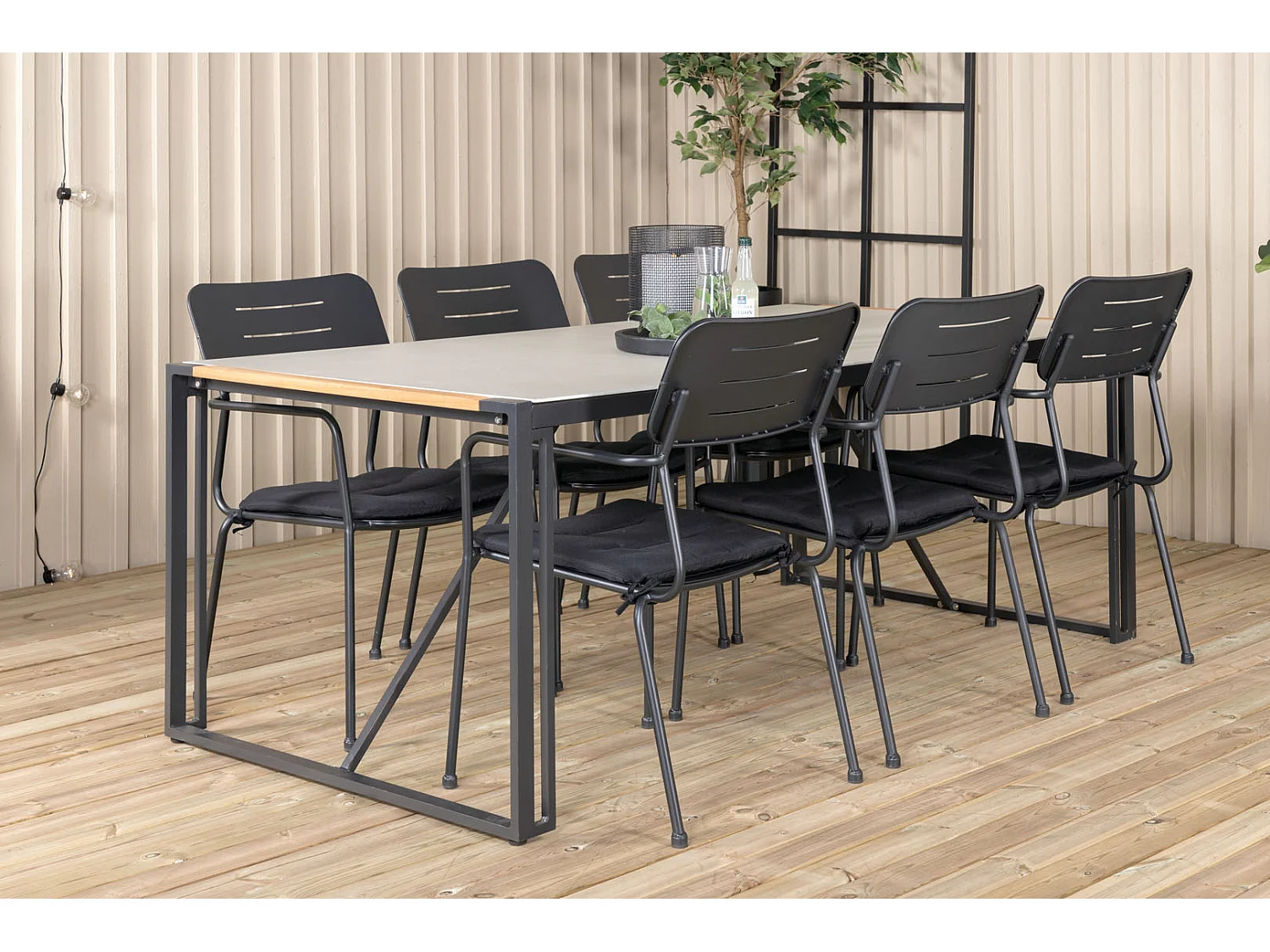 Texas Ensemble table et chaises de jardin, table 100x200cm et 6 chaises Nicke vert, noir, gris, naturel.