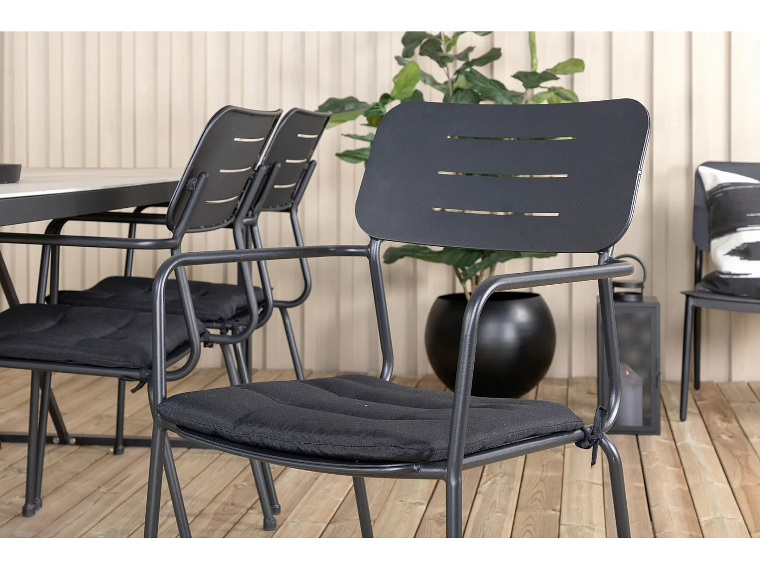 Texas Ensemble table et chaises de jardin, table 100x200cm et 6 chaises Nicke vert, noir, gris, naturel.