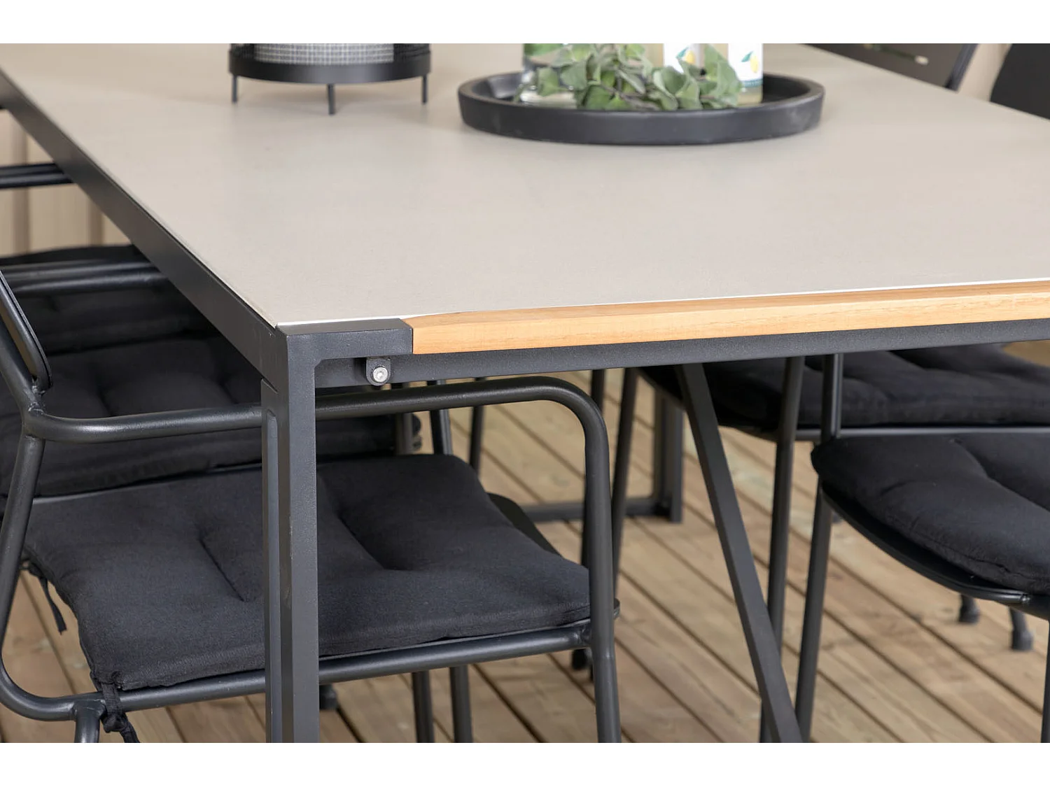 Texas Ensemble table et chaises de jardin, table 100x200cm et 6 chaises Nicke vert, noir, gris, naturel.