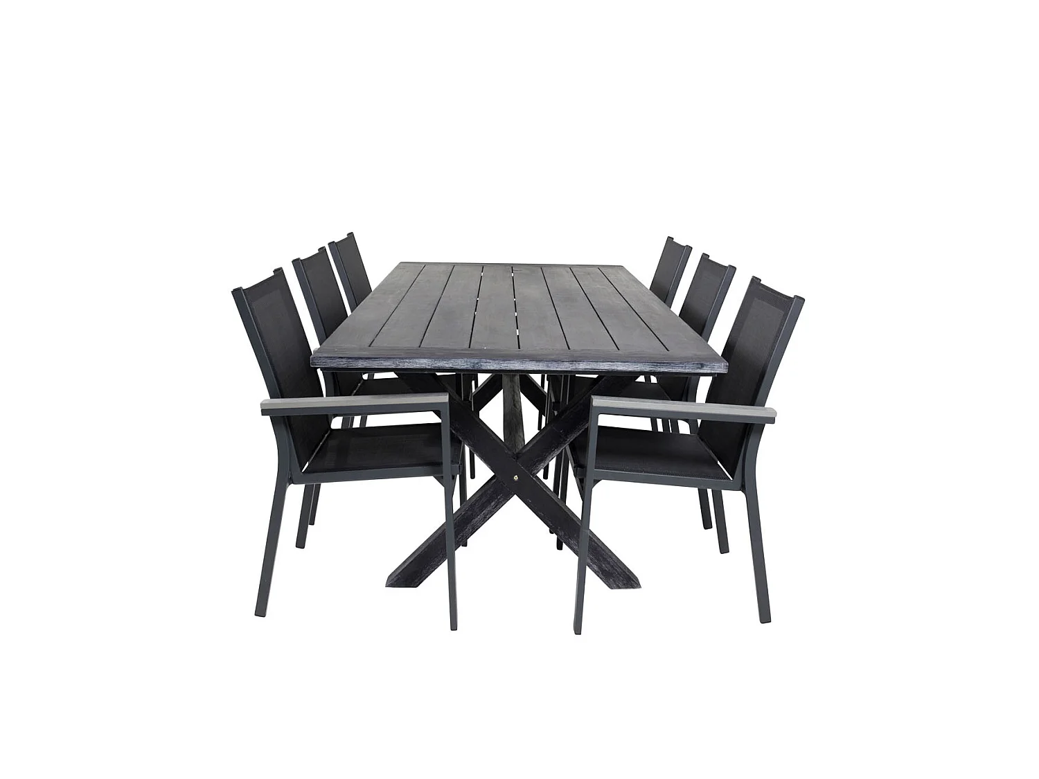 Rives Ensemble table et chaises de jardin, table 100x200cm et 6 chaises Parma, noir.