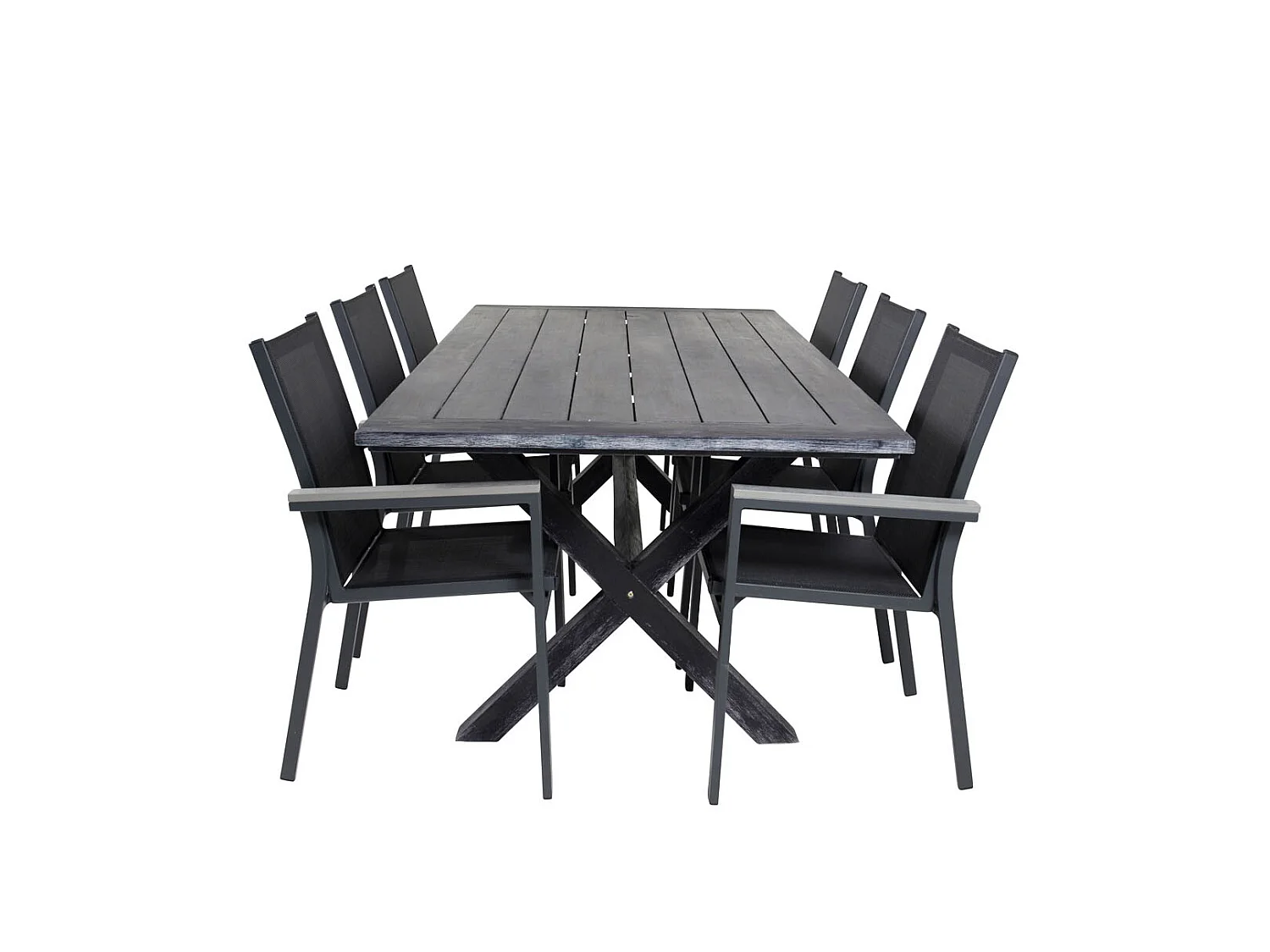 Rives Ensemble table et chaises de jardin, table 100x200cm et 6 chaises Parma, noir.