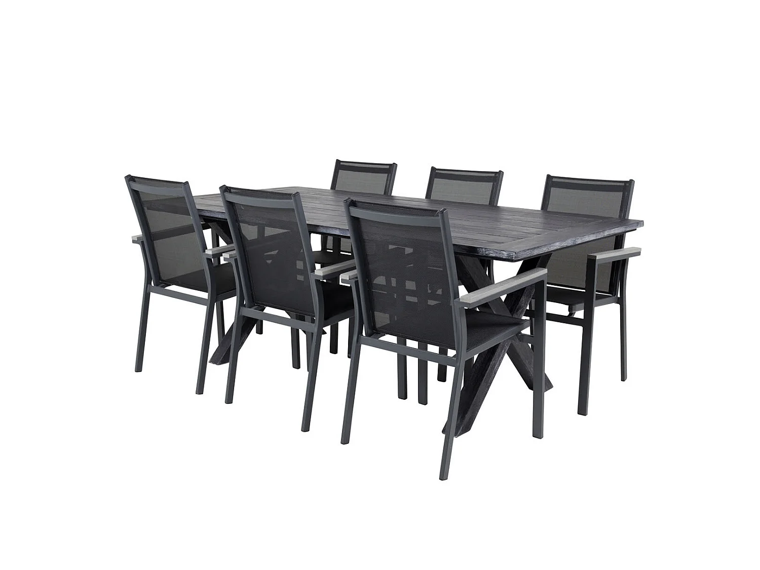 Rives Ensemble table et chaises de jardin, table 100x200cm et 6 chaises Parma, noir.