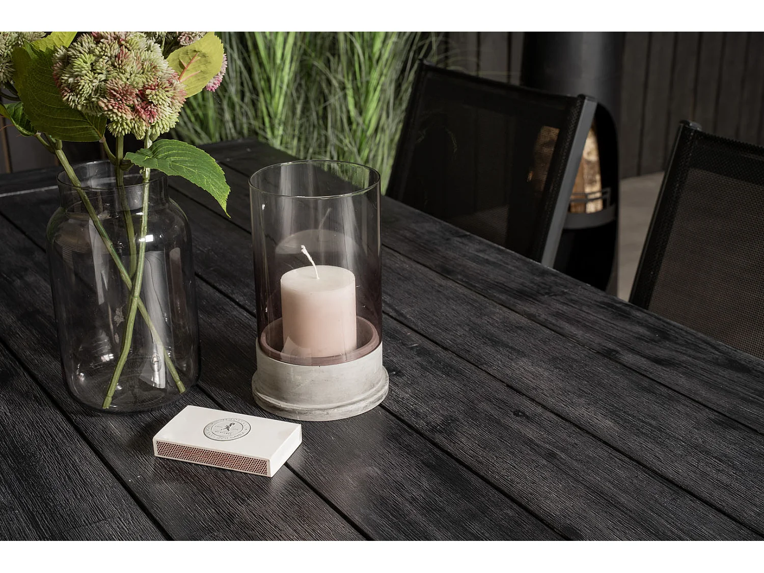 Rives Ensemble table et chaises de jardin, table 100x200cm et 6 chaises Parma, noir.