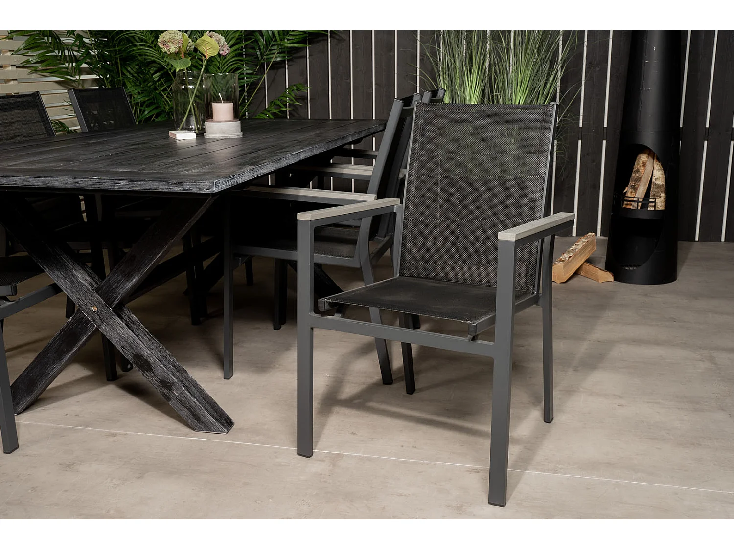 Rives Ensemble table et chaises de jardin, table 100x200cm et 6 chaises Parma, noir.