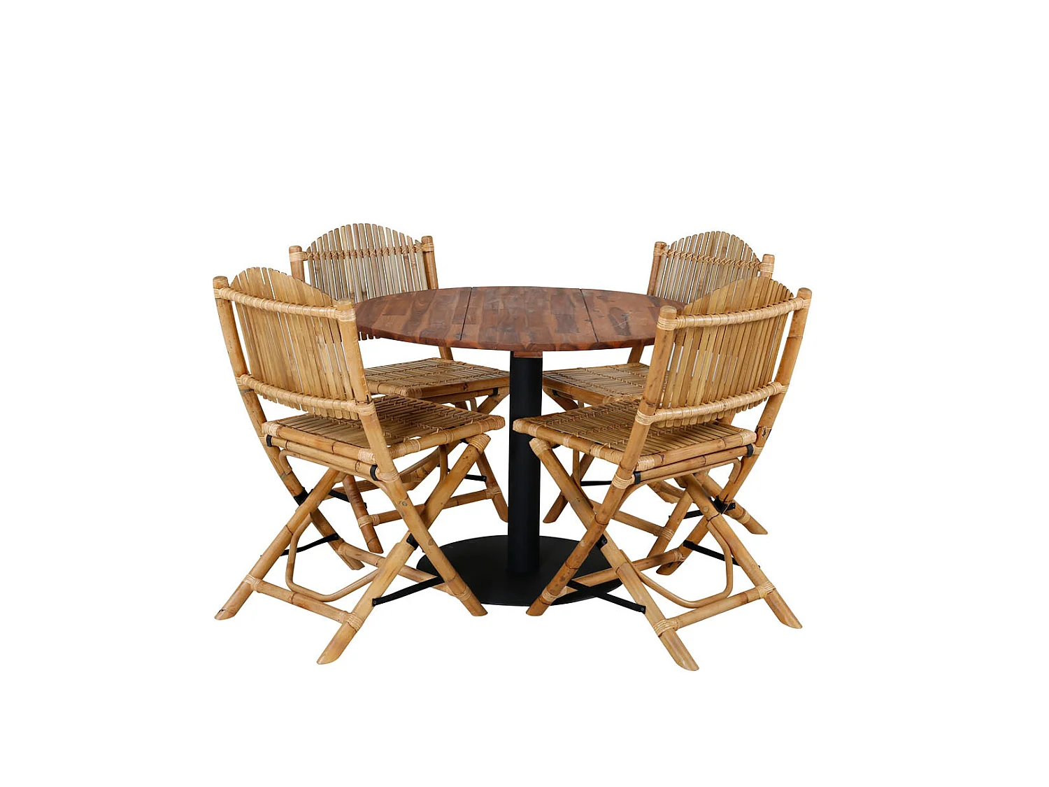 Cot Ensemble table et chaises de jardin, table Ø100cm et 4 chaises F Cane, gris clair, naturel.