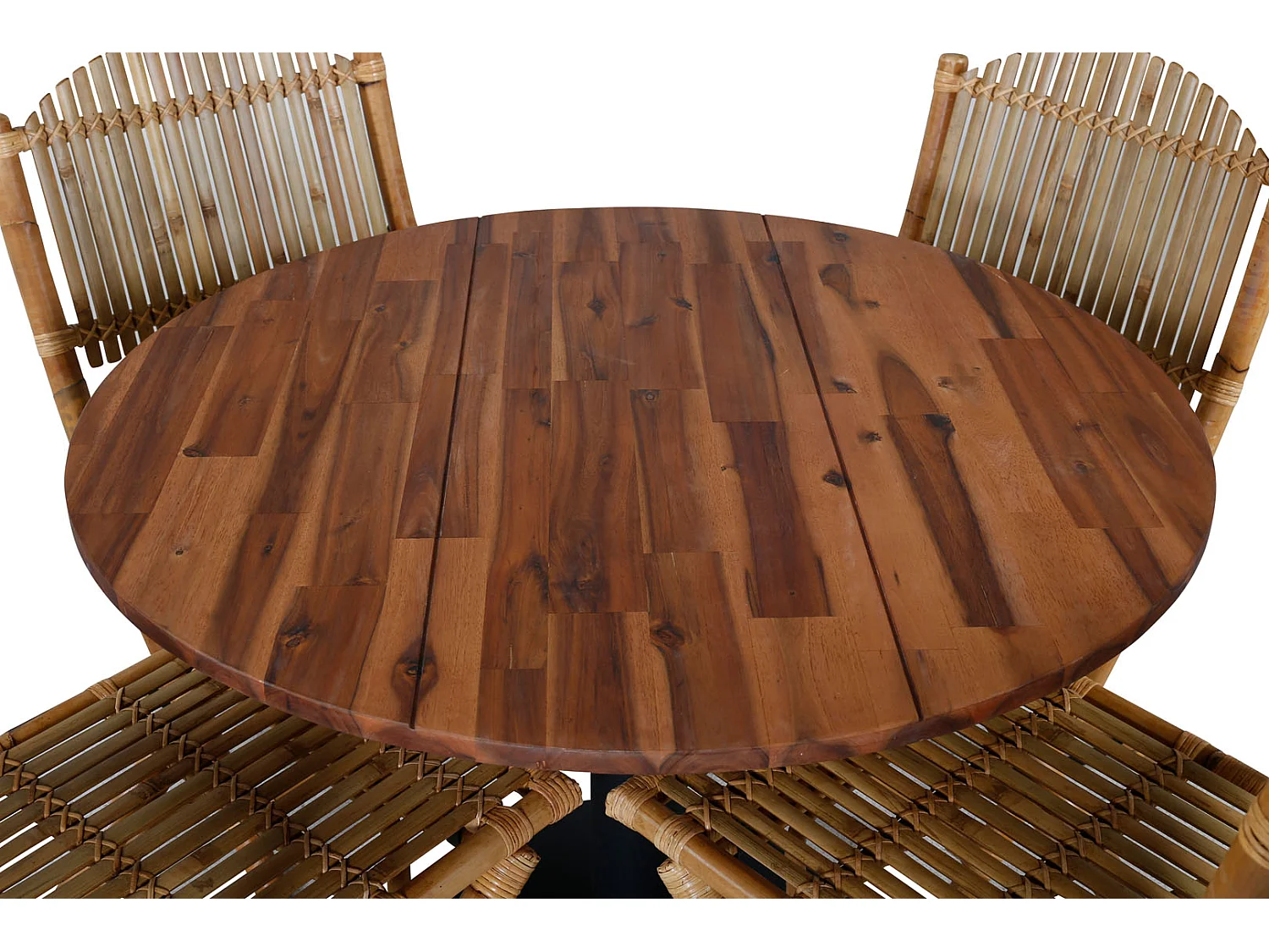 Cot Ensemble table et chaises de jardin, table Ø100cm et 4 chaises F Cane, gris clair, naturel.