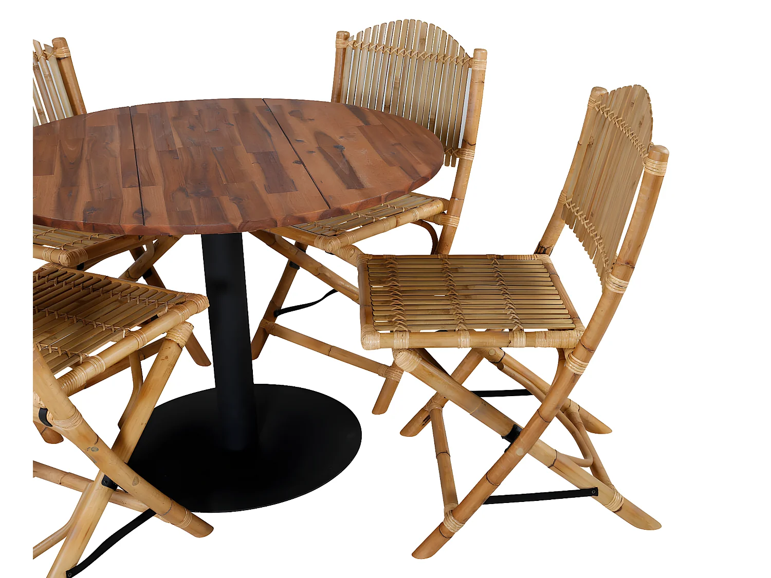 Cot Ensemble table et chaises de jardin, table Ø100cm et 4 chaises F Cane, gris clair, naturel.