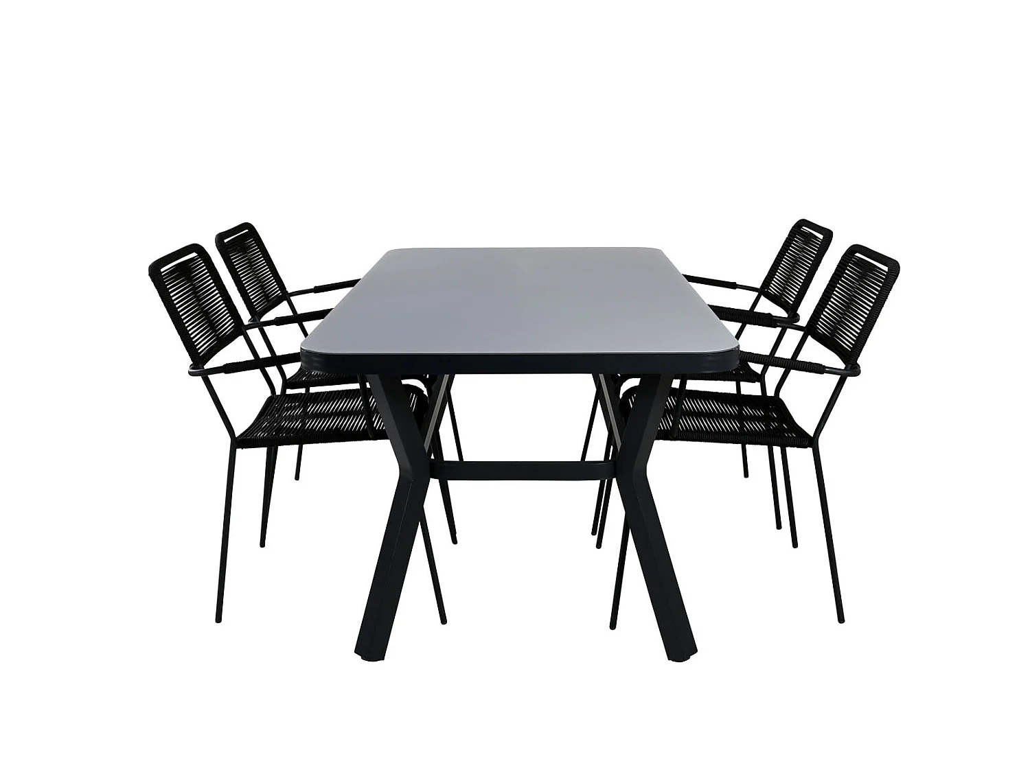 Virya Ensemble table et chaises de jardin, table 90x160cm et 4 chaises avec accoudoirs S Lindos, noir, gris.
