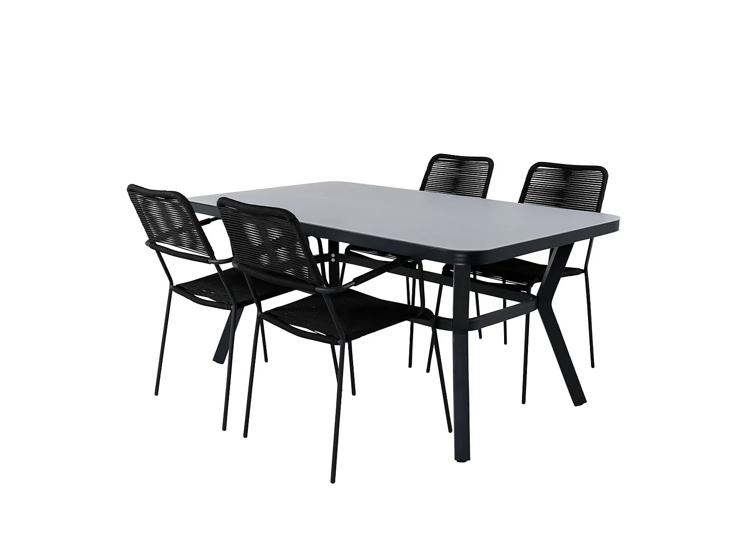 Virya Ensemble table et chaises de jardin, table 90x160cm et 4 chaises avec accoudoirs S Lindos, noir, gris.
