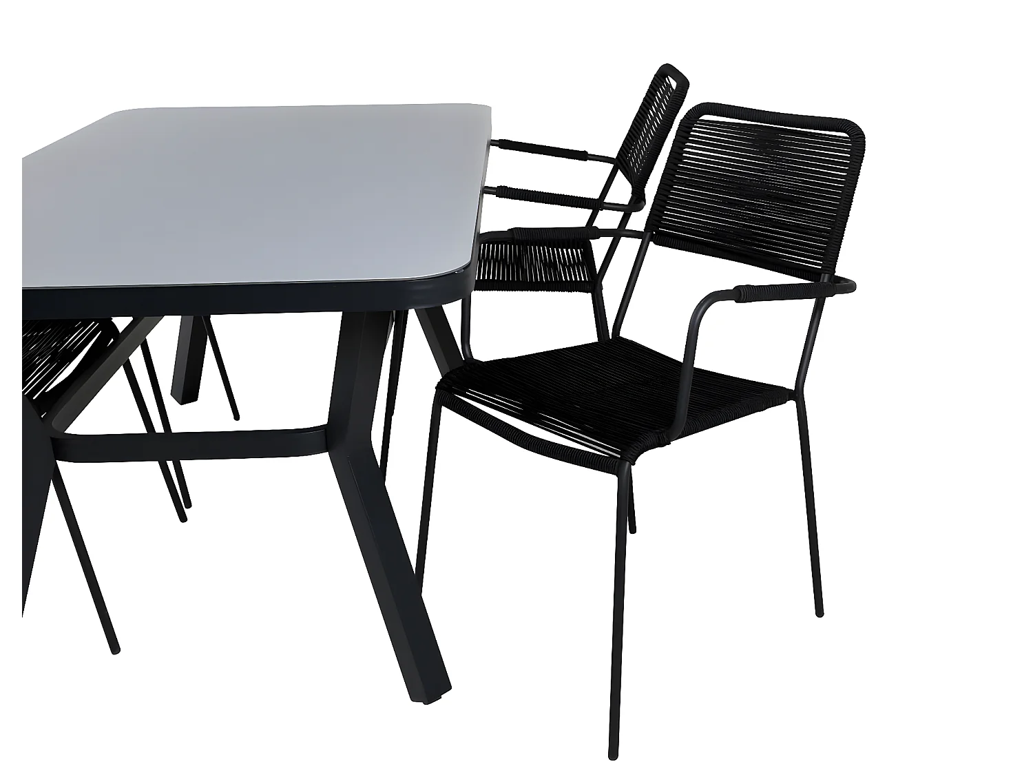 Virya Ensemble table et chaises de jardin, table 90x160cm et 4 chaises avec accoudoirs S Lindos, noir, gris.