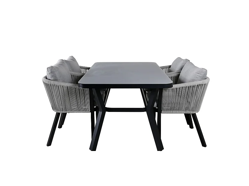 Virya Ensemble table et chaises de jardin, table 90x160cm et 4 chaises Virya, blanc, noir, gris.