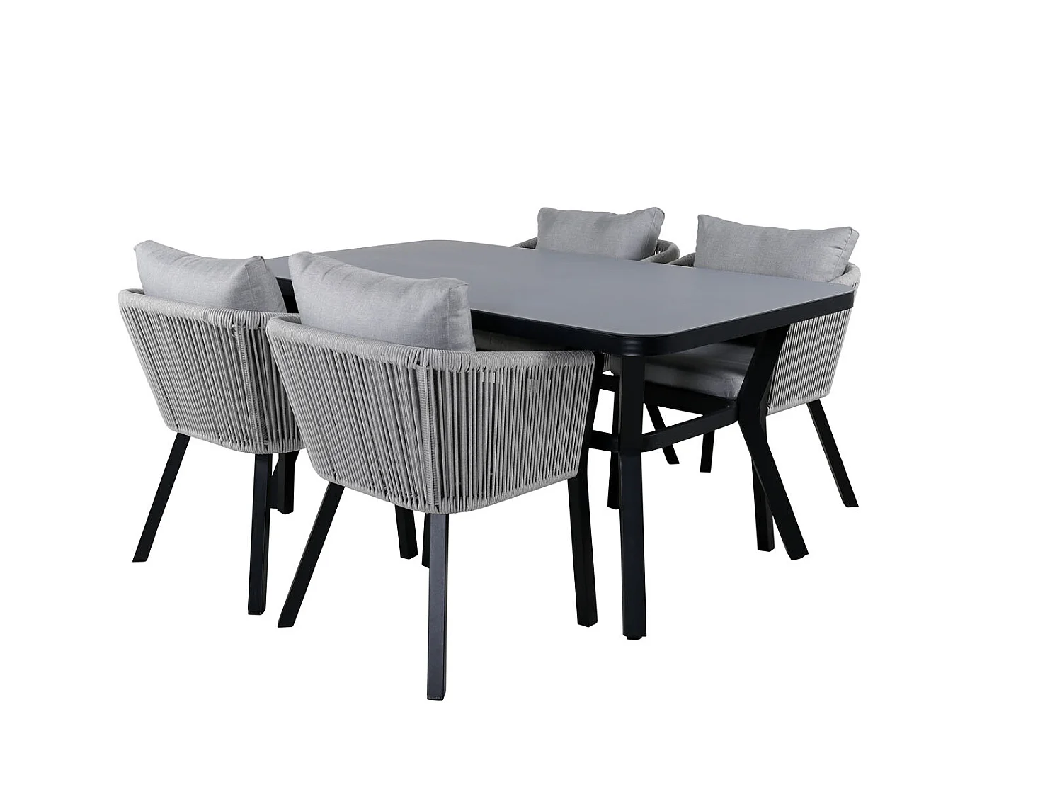 Virya Ensemble table et chaises de jardin, table 90x160cm et 4 chaises Virya, blanc, noir, gris.