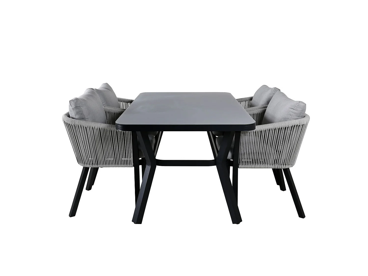 Virya Ensemble table et chaises de jardin, table 90x160cm et 4 chaises Virya, blanc, noir, gris.