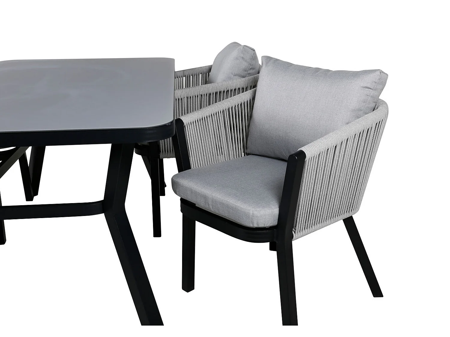 Virya Ensemble table et chaises de jardin, table 90x160cm et 4 chaises Virya, blanc, noir, gris.