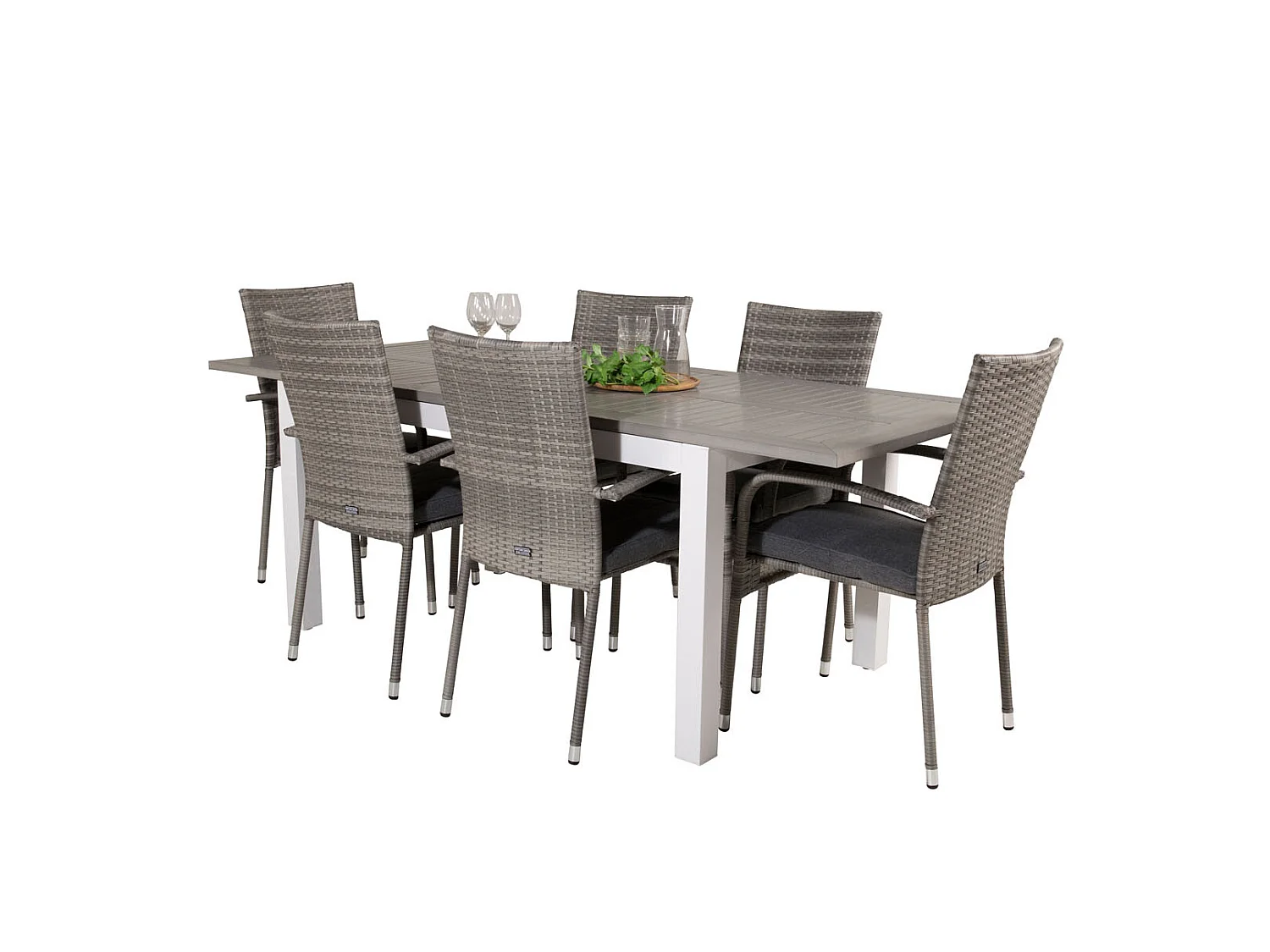 Albany Ensemble table et chaises de jardin, table 90x152/210cm et 6 chaises Anna, gris, crème.