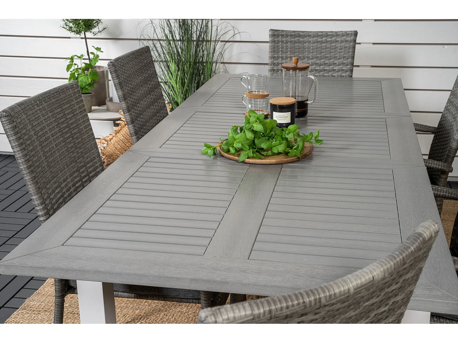 Albany Ensemble table et chaises de jardin, table 90x152/210cm et 6 chaises Anna, gris, crème.