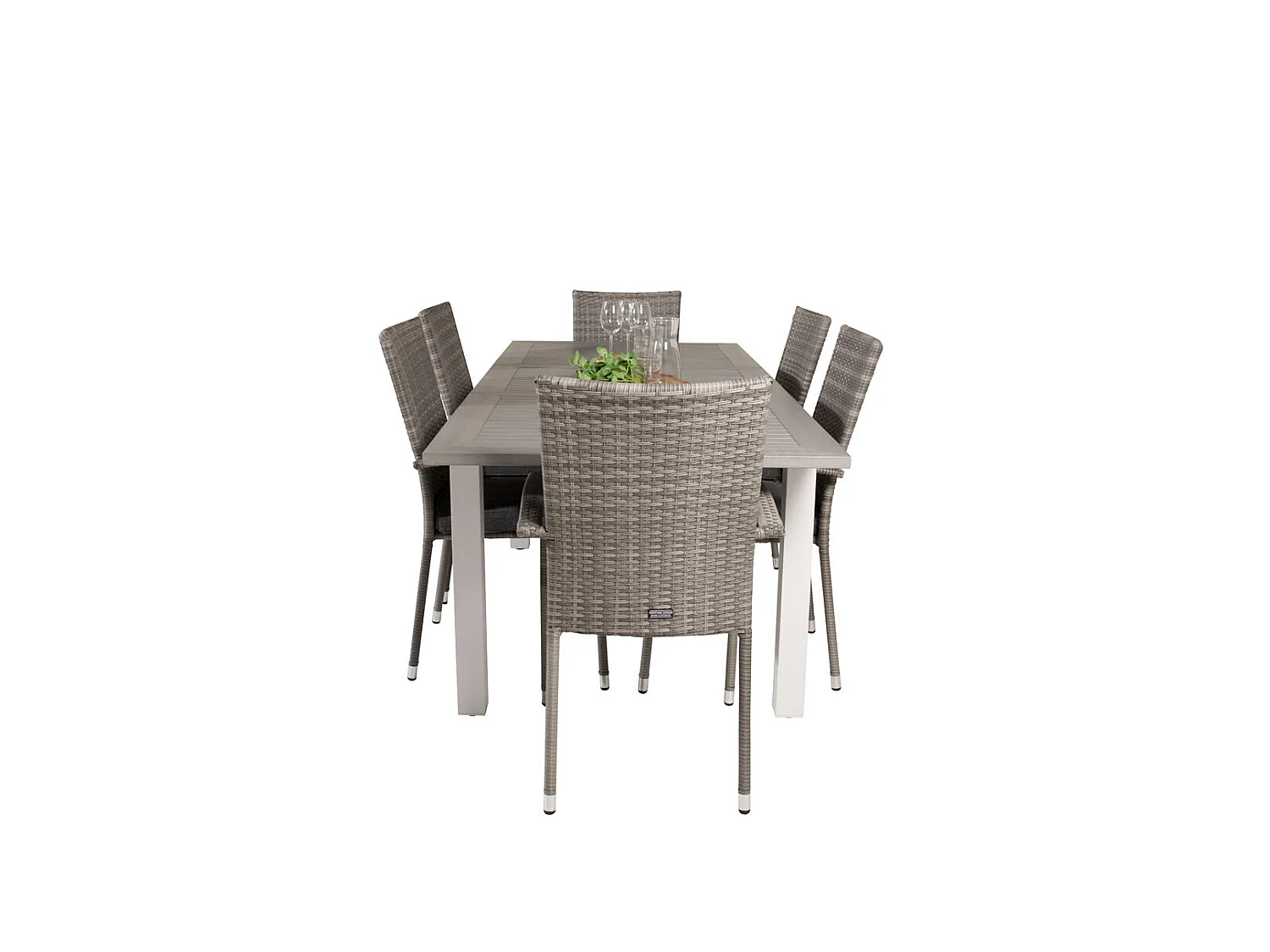 Albany Ensemble table et chaises de jardin, table 90x152/210cm et 6 chaises Anna, gris, crème.