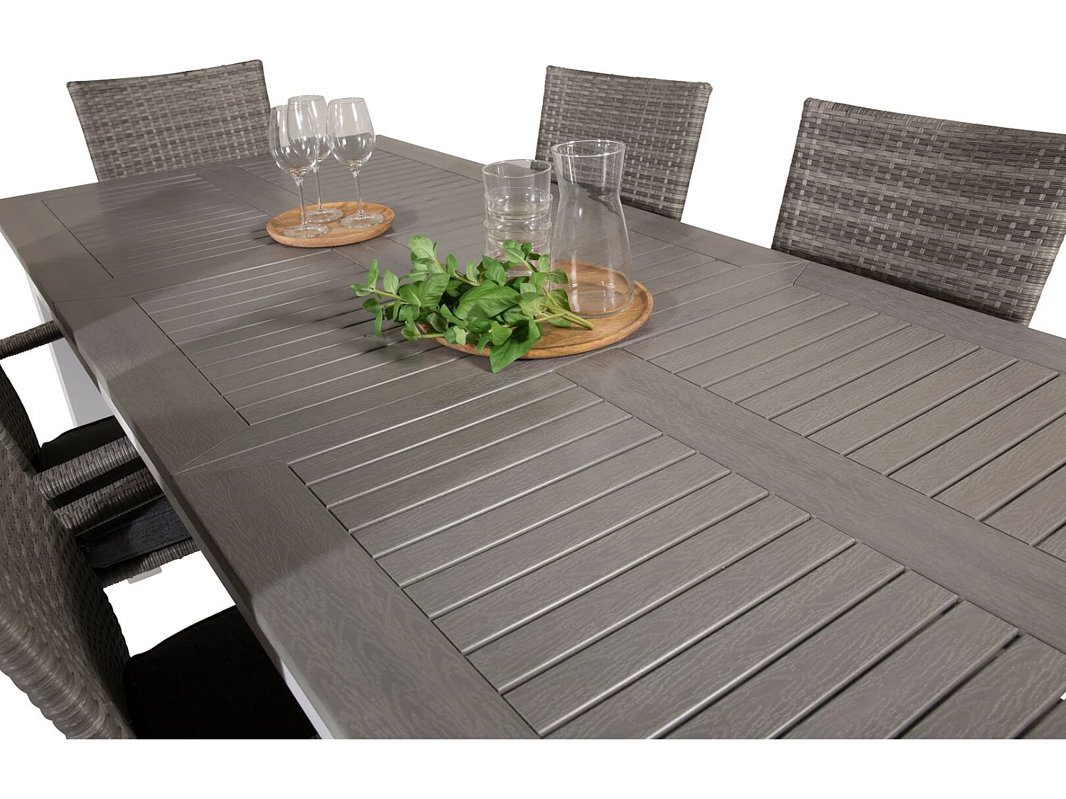 Albany Ensemble table et chaises de jardin, table 90x152/210cm et 6 chaises Anna, gris, crème.