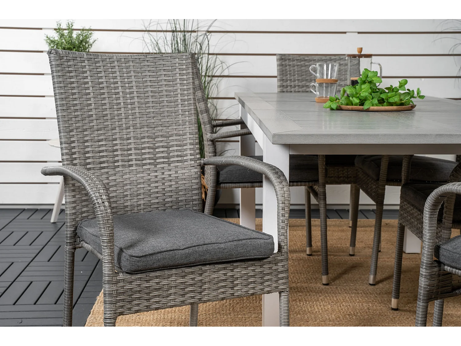 Albany Ensemble table et chaises de jardin, table 90x152/210cm et 6 chaises Anna, gris, crème.