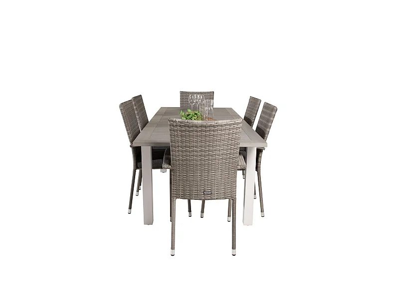 Albany Gartenset Tisch 90x152/210cm und 6 Stühle Anna grau, cremefarben.