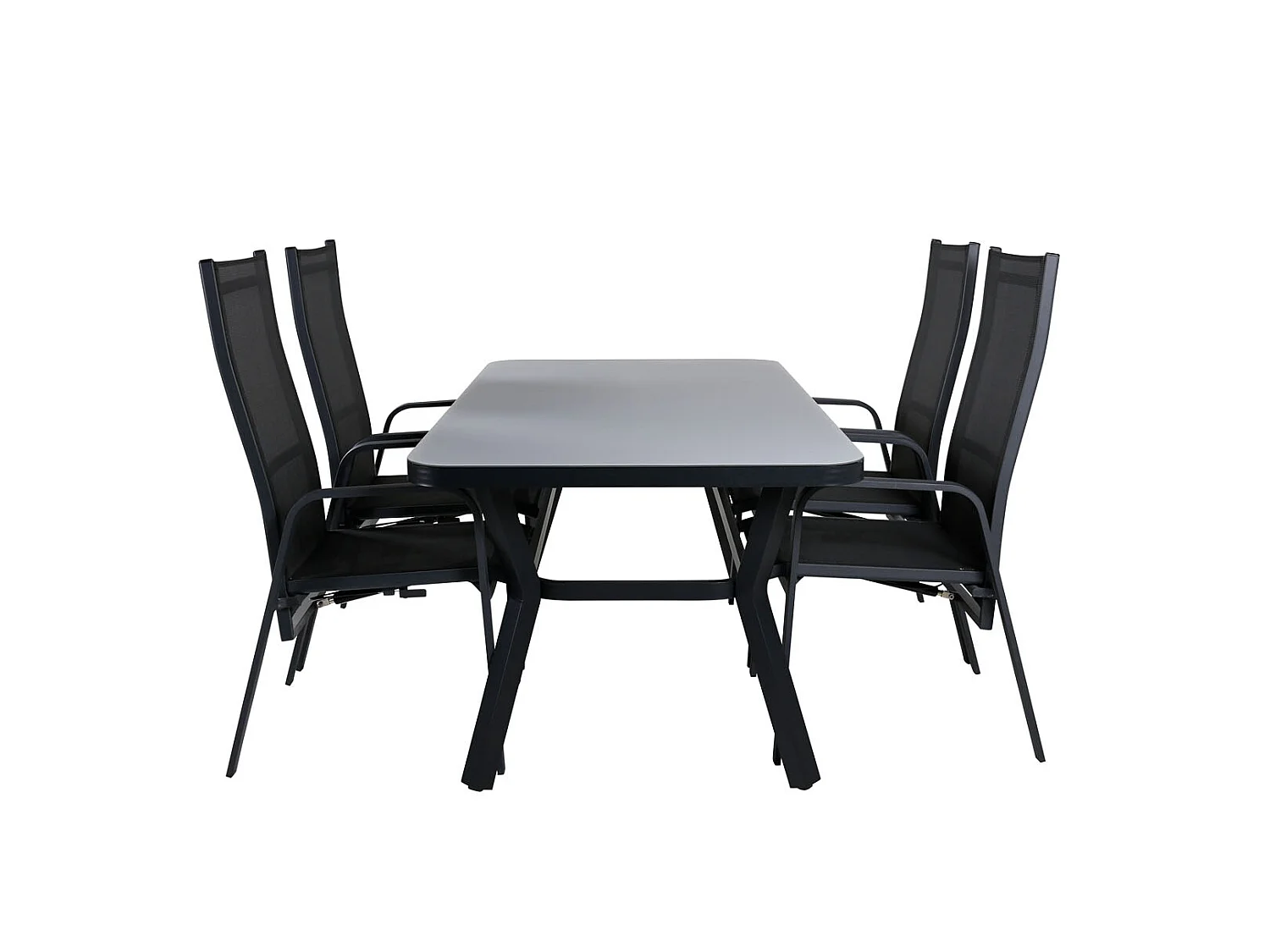 Virya Ensemble table et chaises de jardin, table 90x160cm et 4 chaises Copacabana, noir, gris.