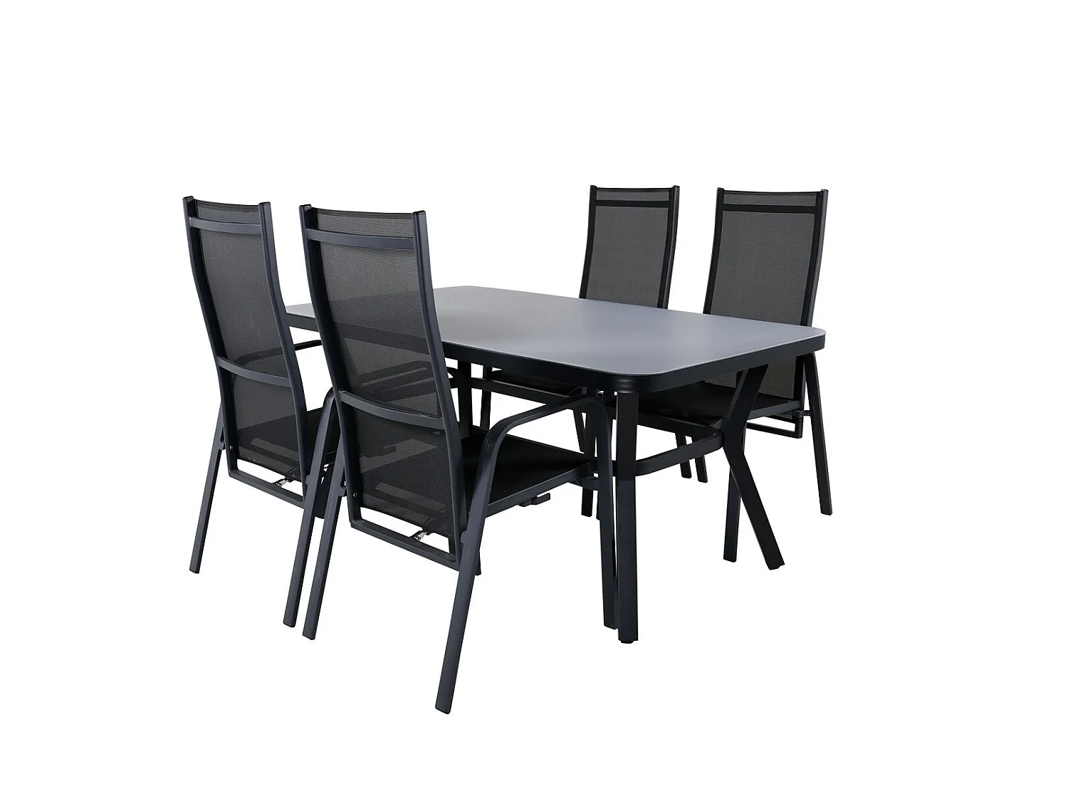 Virya Ensemble table et chaises de jardin, table 90x160cm et 4 chaises Copacabana, noir, gris.