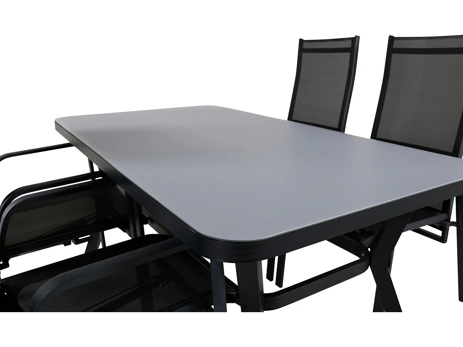Virya Ensemble table et chaises de jardin, table 90x160cm et 4 chaises Copacabana, noir, gris.