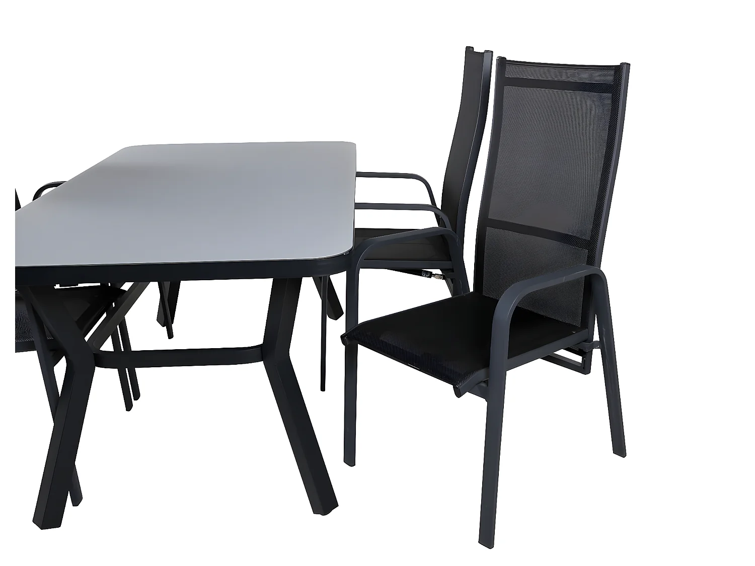 Virya Ensemble table et chaises de jardin, table 90x160cm et 4 chaises Copacabana, noir, gris.