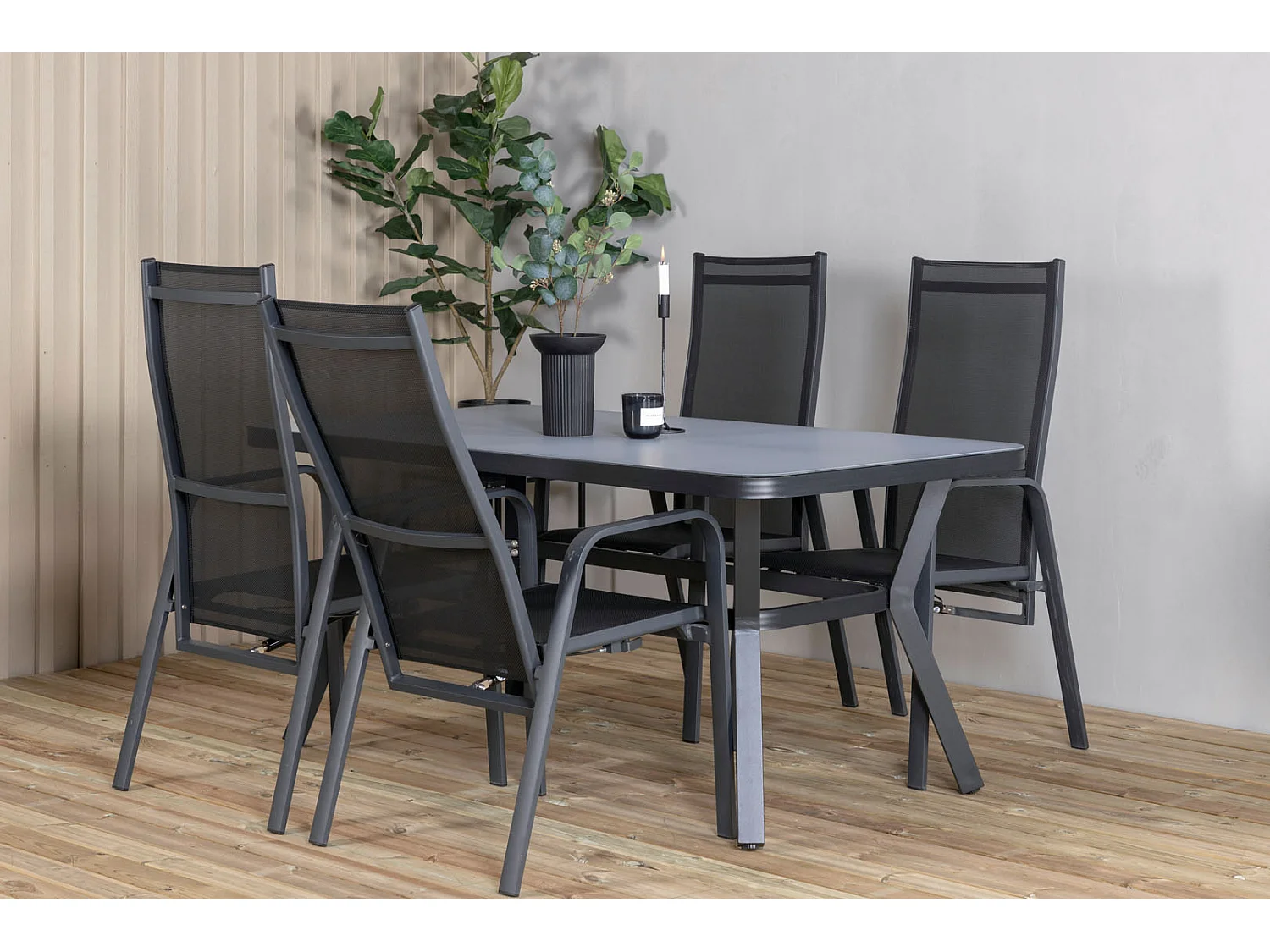 Virya Ensemble table et chaises de jardin, table 90x160cm et 4 chaises Copacabana, noir, gris.