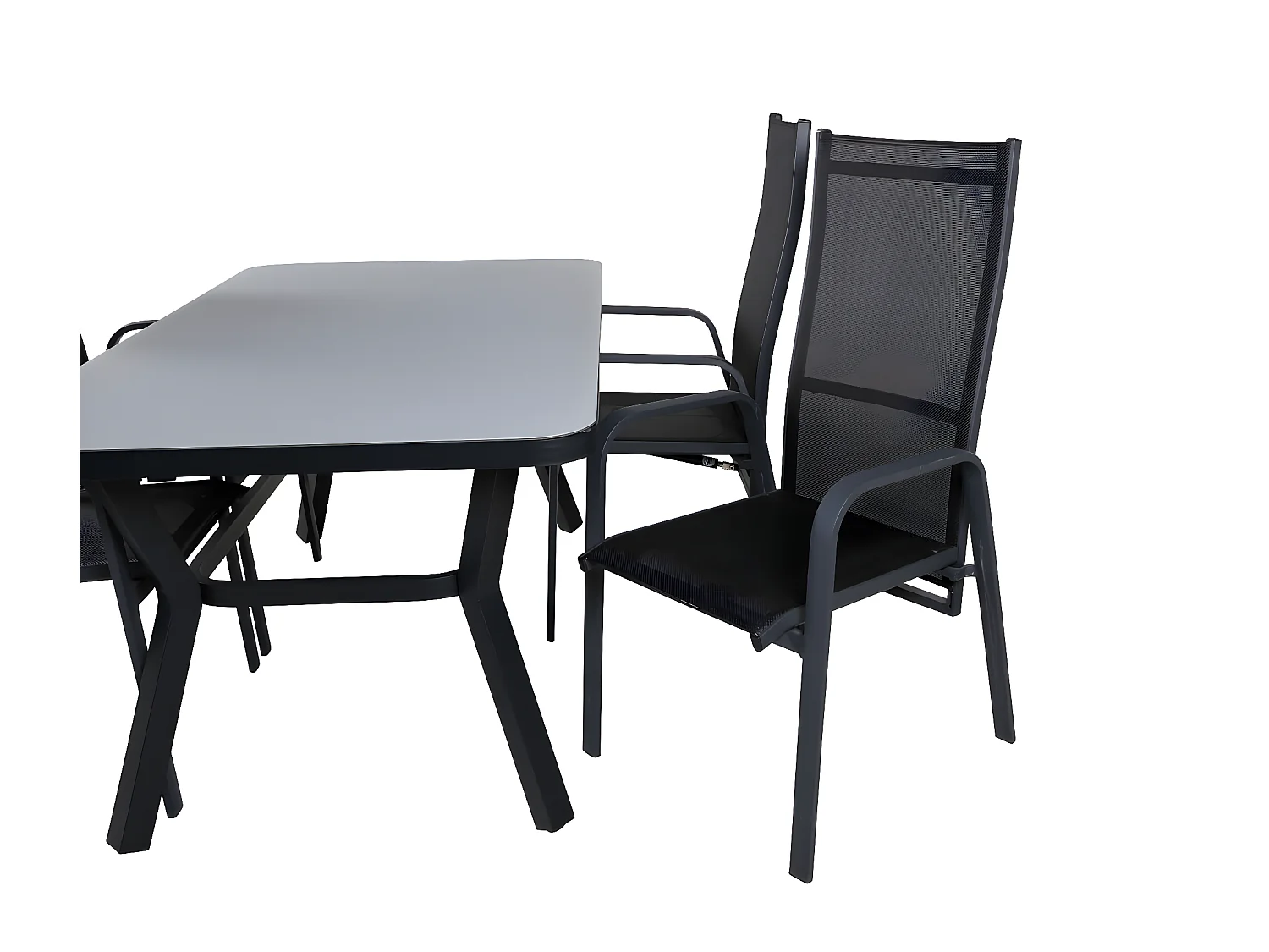 Virya Gartenset Tisch 90x160cm und 4 Stühle Copacabana schwarz, grau.