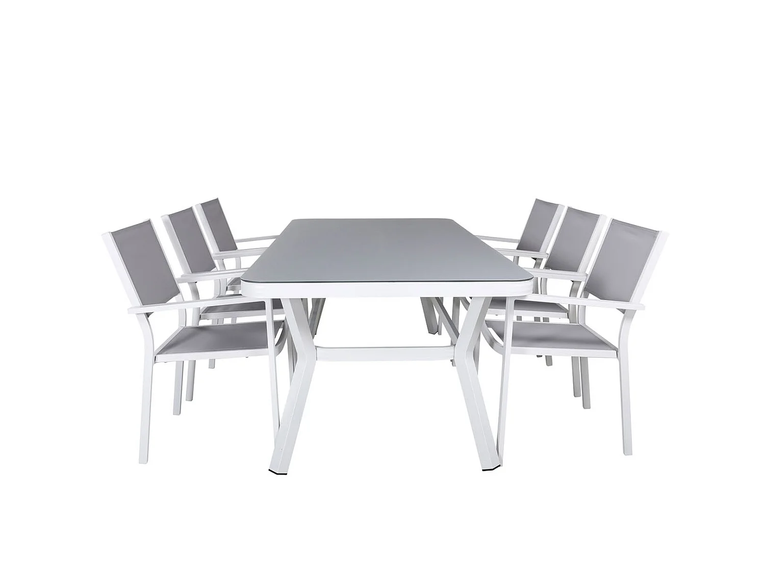 Virya Ensemble table et chaises de jardin, table 100x200cm et 6 chaises Copacabana, noir, gris, blanc.